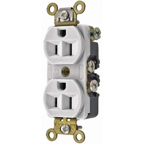 Hubbell Wiring Device-Kellems - 125V 15A NEMA 5-15R Industrial Grade White Straight Blade Duplex Receptacle - Strong Tooling