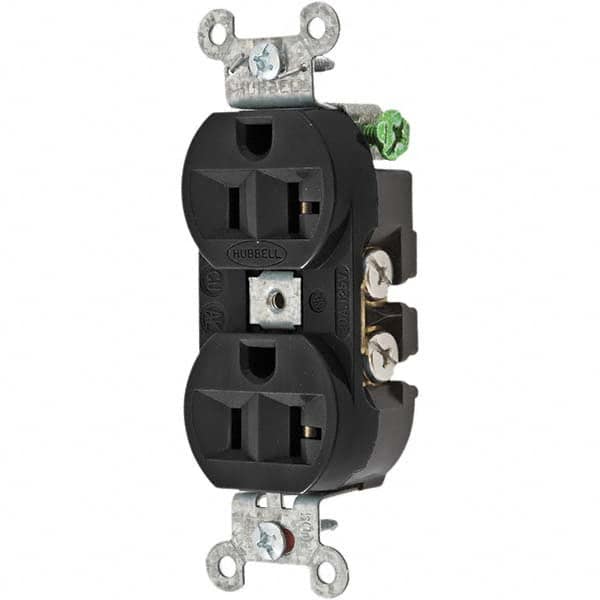 Hubbell Wiring Device-Kellems - 125V 20A NEMA 5-20R Industrial Grade Black Straight Blade Duplex Receptacle - Strong Tooling