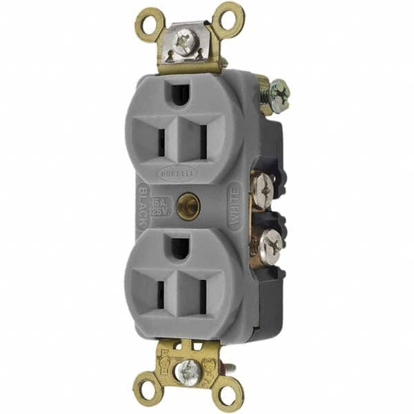 Hubbell Wiring Device-Kellems - 125V 15A NEMA 5-15R Industrial Grade Gray Straight Blade Duplex Receptacle - Strong Tooling