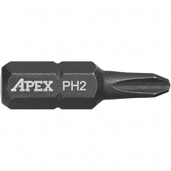 Apex - #2, Phillips Screwdriver Bit - 1/4" Drive, 1" OAL - Strong Tooling