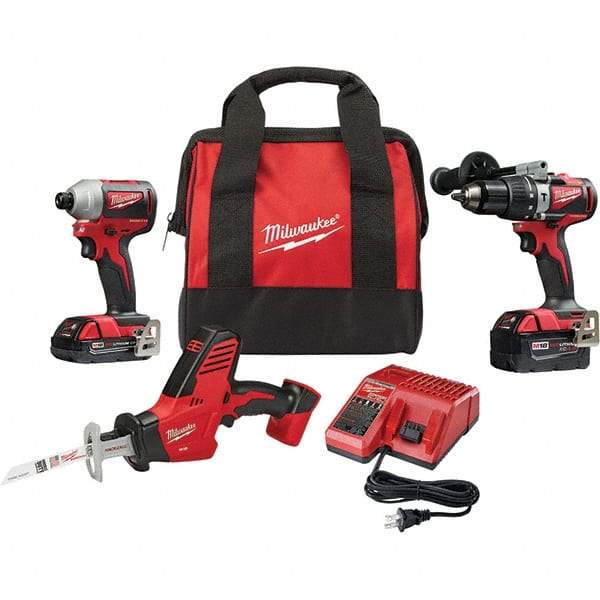 Milwaukee Tool - 18 Volt Cordless Tool Combination Kit - Includes Brushless Compact Hammer Drill, Brushless 1/4" Impact Driver & Hackzall Reciprocating Saw, Lithium-Ion Battery Included - Strong Tooling