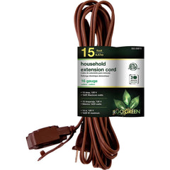 GoGreen Power - Power Cords; Cord Type: Replacement Cord ; Overall Length (Feet): 15 ; Cord Color: Brown ; Amperage: 13 ; Voltage: 125 ; Wire Gauge/Number of Conductors: 16/2 - Exact Industrial Supply