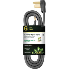 GoGreen Power - Power Cords; Cord Type: Replacement Cord ; Overall Length (Feet): 6 ; Cord Color: Brown ; Amperage: 30 ; Voltage: 250 ; Wire Gauge/Number of Conductors: 10/3 - Exact Industrial Supply