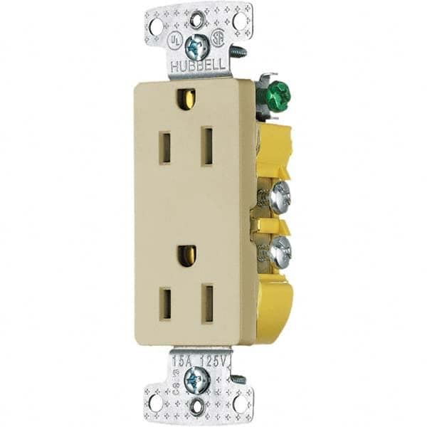 Hubbell Wiring Device-Kellems - 125V 15A NEMA 5-15R Residential Grade Ivory Straight Blade Duplex Receptacle - Strong Tooling