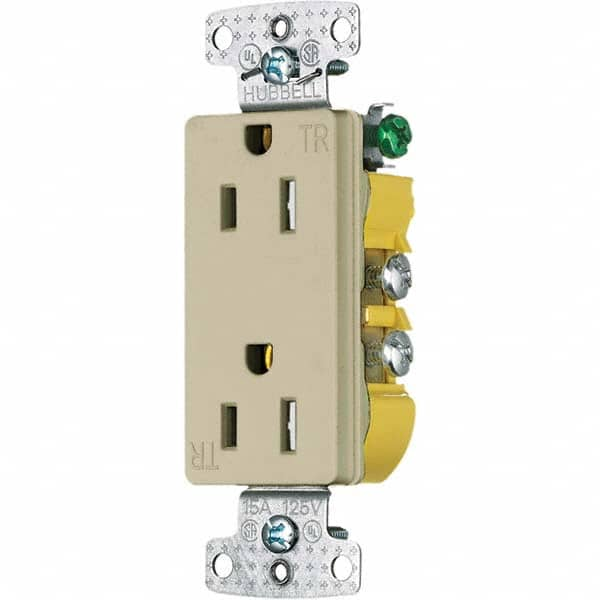 Hubbell Wiring Device-Kellems - 125V 15A NEMA 5-15R Residential Grade Ivory Straight Blade Duplex Receptacle - Strong Tooling