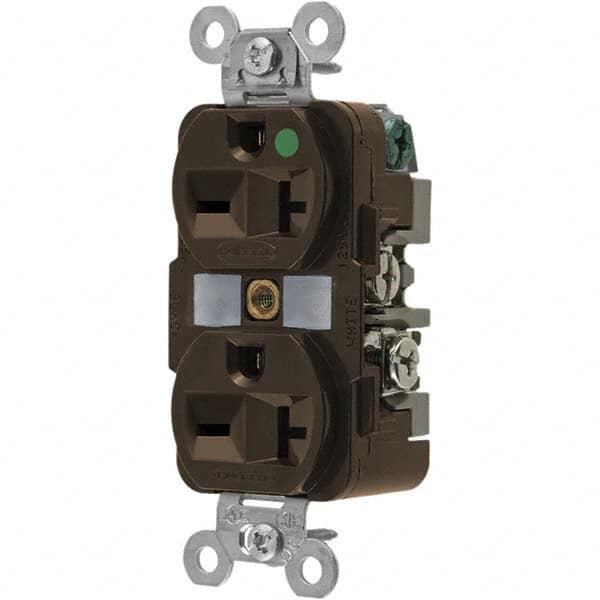 Hubbell Wiring Device-Kellems - 250 VAC 20A NEMA 6-20R Hospital Grade Brown Straight Blade Duplex Receptacle - Strong Tooling