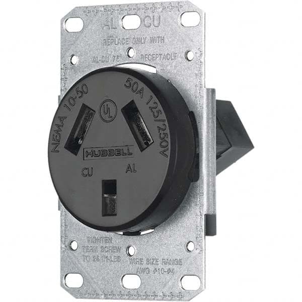 Hubbell Wiring Device-Kellems - 125/250 VAC 50A NEMA 10-50R Residential Grade Black Straight Blade Single Receptacle - Strong Tooling