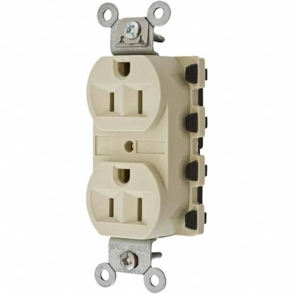 Hubbell Wiring Device-Kellems - 125V 15A NEMA 5-15R Specification Grade Ivory Straight Blade Duplex Receptacle - Strong Tooling