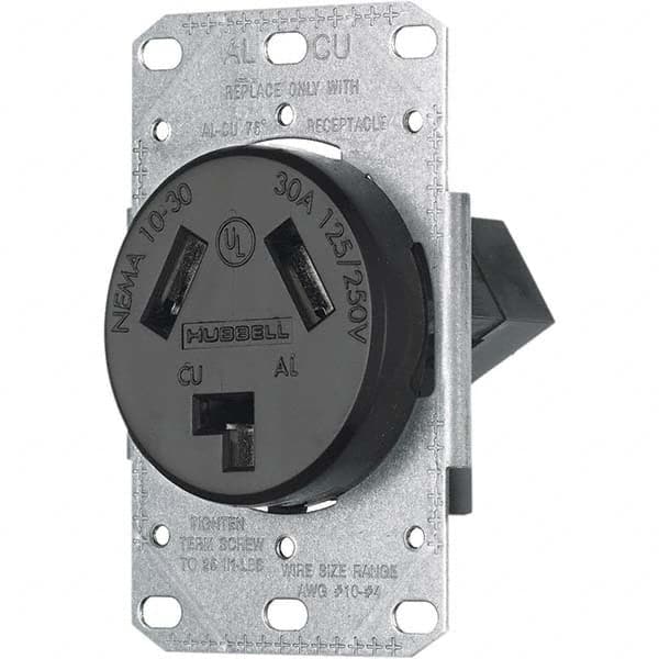 Hubbell Wiring Device-Kellems - 125/250 VAC 30A NEMA 10-30R Residential Grade Black Straight Blade Single Receptacle - Strong Tooling