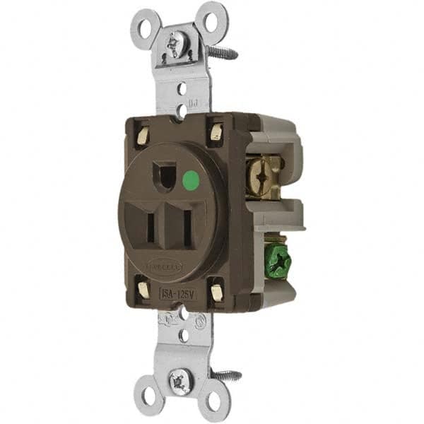 Hubbell Wiring Device-Kellems - 125V 15A NEMA 5-15R Hospital Grade Brown Straight Blade Single Receptacle - Strong Tooling