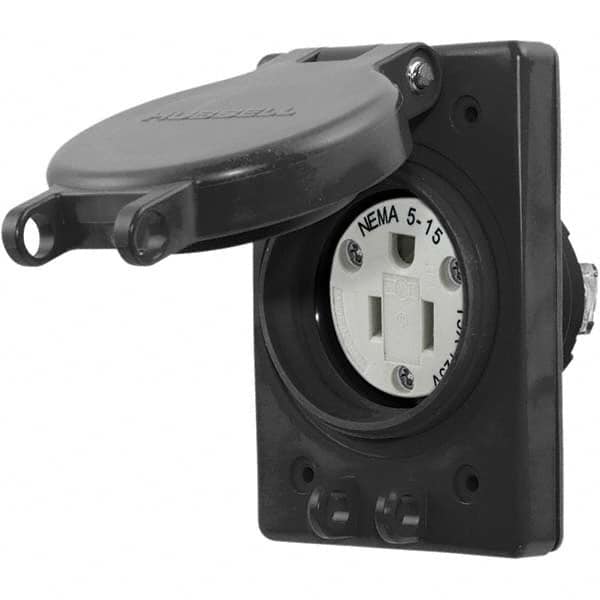 Hubbell Wiring Device-Kellems - 125V 15A NEMA 5-15R Industrial Grade Black Straight Blade Single Receptacle - Strong Tooling