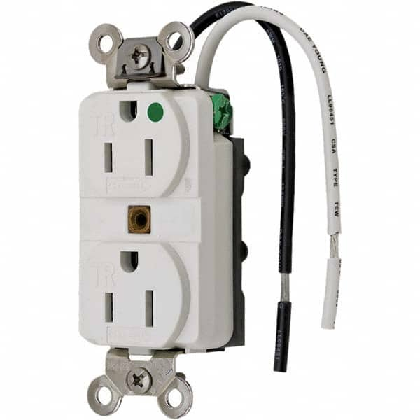 Hubbell Wiring Device-Kellems - 125V 15A NEMA 5-15R Hospital Grade White Straight Blade Duplex Receptacle - Strong Tooling