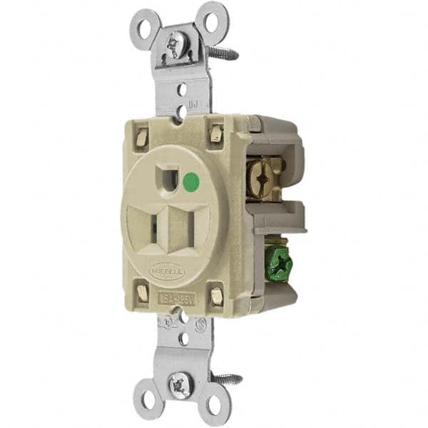 Hubbell Wiring Device-Kellems - 125V 15A NEMA 5-15R Hospital Grade Ivory Straight Blade Single Receptacle - Strong Tooling