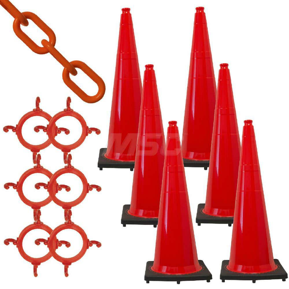 Barrier Rope & Chain; Type: Traffic Cone & Chain Kit; Material: Plastic; Color: Traffic Orange; Rope/Chain Material: Plastic; Hook Fitting Material: None; Snap End Material: None; Color: Traffic Orange; Length (Feet): 50.00; 50.000; Overall Length: 50.00