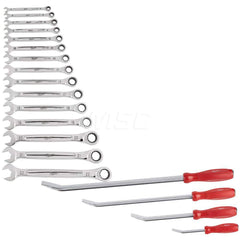 Wrench Set: 15 Pc, Metric Chrome-Plated