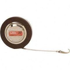 Lufkin - 20' x 3/8" White Steel Blade Tape Measure - 1, 1/10 & 1/100" Graduation, Inch Graduation Style, Brown Vinyl Clad Steel Case - Strong Tooling