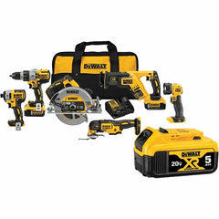 DeWALT - 20 Volt Cordless Tool Combination Kit - Includes 1/2" Brushless Hammerdrill, 1/4" Brushless Impact Driver, Brushless Reciprocating Saw, 7-1/2" Brushless Circular Saw, Oscillating Tool & LED Worklight, Lithium-Ion Battery Included - Strong Tooling