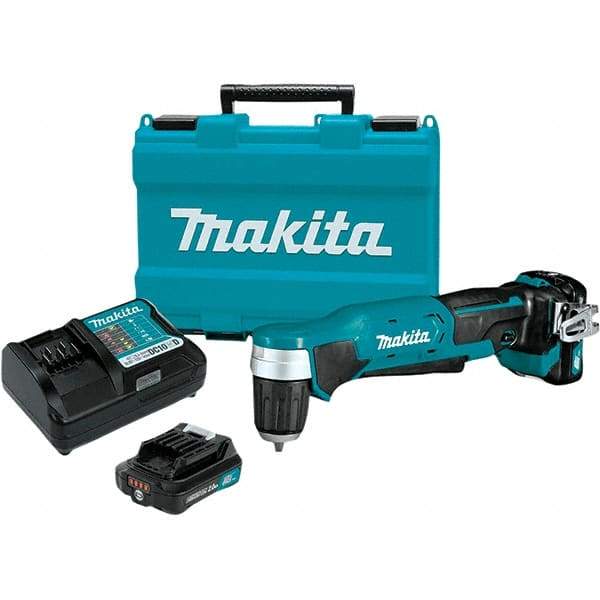 Makita - 12 Volt 3/8" Chuck Right Angle Handle Cordless Drill - 0-1100 RPM, Keyless Chuck, Reversible, 2 Lithium-Ion Batteries Included - Strong Tooling