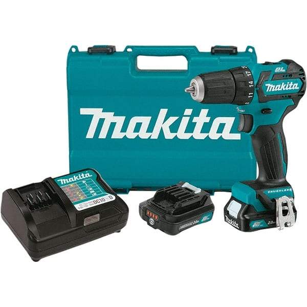 Makita - 12 Volt 3/8" Chuck Pistol Grip Handle Cordless Drill - 0-1500 RPM, Keyless Chuck, Reversible, 2 Lithium-Ion Batteries Included - Strong Tooling