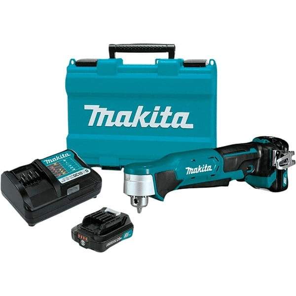 Makita - 12 Volt 3/8" Chuck Right Angle Handle Cordless Drill - 0-1100 RPM, Keyless Chuck, Reversible, 2 Lithium-Ion Batteries Included - Strong Tooling