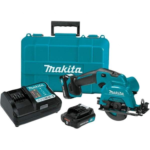 Makita - 12 Volt, 3-3/8" Blade, Cordless Circular Saw - 1,500 RPM, 2 Lithium-Ion Batteries Included - Strong Tooling