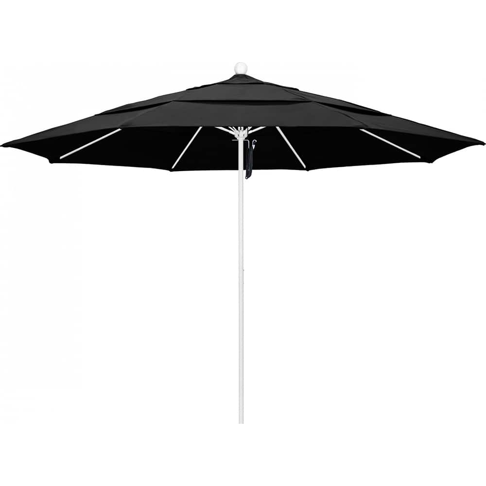 California Umbrella - Patio Umbrellas; Umbrella Diameter (Inch): 132 ; Height (Feet): 8.916 ; Fabric Color: Black ; Base Included: No ; Frame Material: Aluminum ; Frame Color: White - Exact Industrial Supply