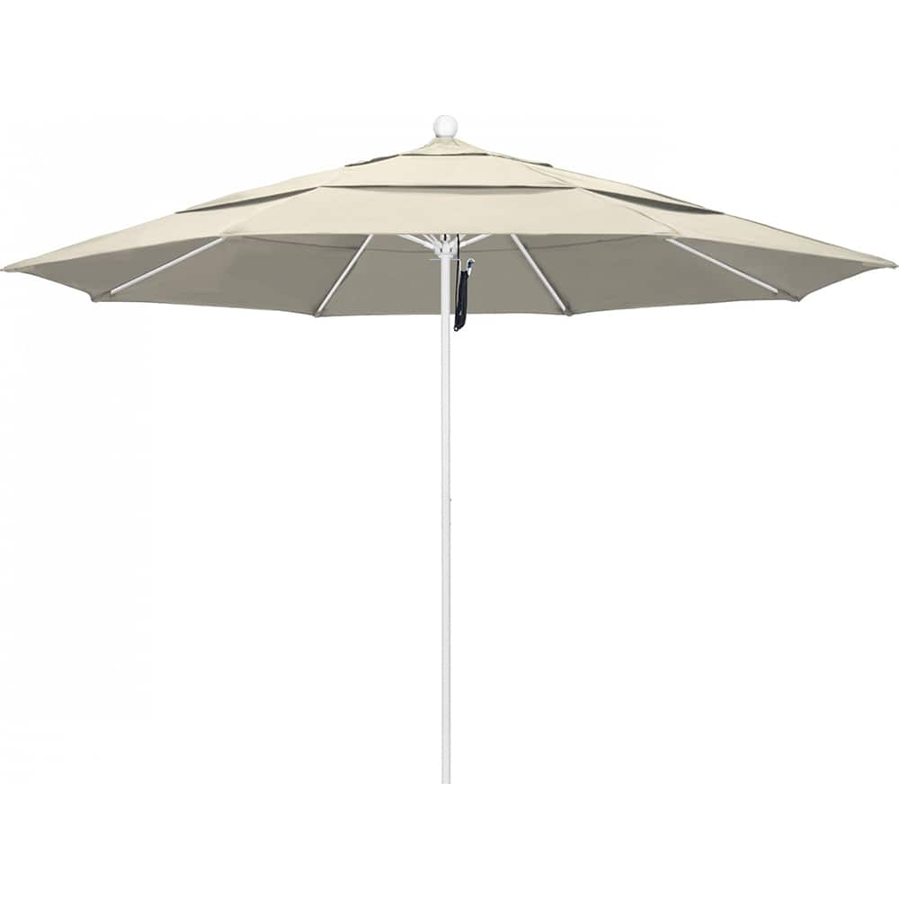 California Umbrella - Patio Umbrellas; Umbrella Diameter (Inch): 132 ; Height (Feet): 8.916 ; Fabric Color: Beige ; Base Included: No ; Frame Material: Aluminum ; Frame Color: White - Exact Industrial Supply