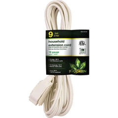 GoGreen Power - Power Cords; Cord Type: Replacement Cord ; Overall Length (Feet): 9 ; Cord Color: White ; Amperage: 13 ; Voltage: 125 ; Wire Gauge/Number of Conductors: 16/2 - Exact Industrial Supply