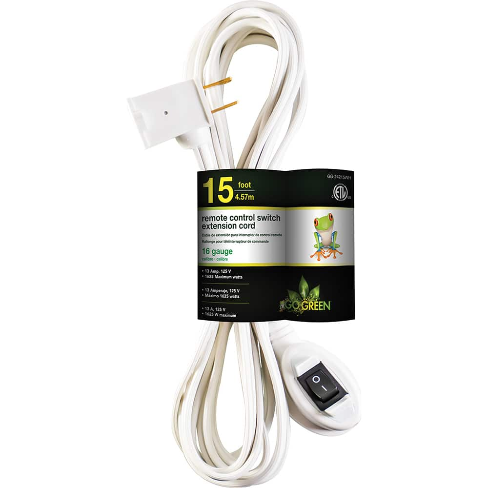 GoGreen Power - Power Cords; Cord Type: Replacement Cord ; Overall Length (Feet): 15 ; Cord Color: White ; Amperage: 13 ; Voltage: 125 ; Wire Gauge/Number of Conductors: 16/2 - Exact Industrial Supply