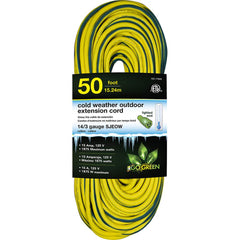 GoGreen Power - Power Cords; Cord Type: Extension Cord ; Overall Length (Feet): 50 ; Cord Color: Yellow ; Amperage: 10 ; Voltage: 125 ; Wire Gauge/Number of Conductors: 14/3 - Exact Industrial Supply