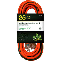 GoGreen Power - Power Cords; Cord Type: Extension Cord ; Overall Length (Feet): 25 ; Cord Color: Black ; Amperage: 15 ; Voltage: 125 ; Wire Gauge/Number of Conductors: 12/3 - Exact Industrial Supply