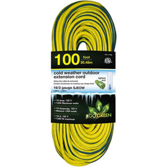 GoGreen Power - Power Cords; Cord Type: Extension Cord ; Overall Length (Feet): 100 ; Cord Color: Yellow ; Amperage: 13 ; Voltage: 125 ; Wire Gauge/Number of Conductors: 16/3 - Exact Industrial Supply