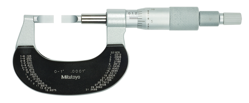 0 - 1'' Measuring Range -  .0001 Graduation - Ratchet Thimble - High Speed Steel Face - Blade Micrometer - Strong Tooling