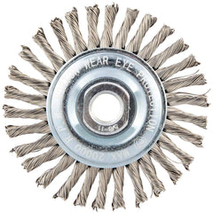 Norton - 4" OD, 5/8-11 Arbor Hole, Stringer Bead Twist Knot Stainless Steel Wheel Brush - Strong Tooling