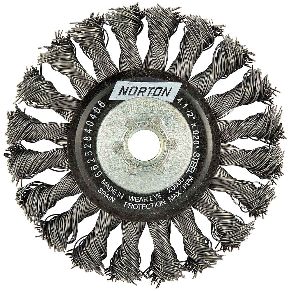 Norton - 4-1/2" OD, 5/8-11 Arbor Hole, Knotted Carbon Wheel Brush - Strong Tooling