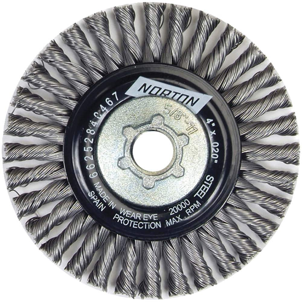 Norton - 4" OD, 5/8-11 Arbor Hole, Stringer Bead Twist Knot Carbon Wheel Brush - Strong Tooling