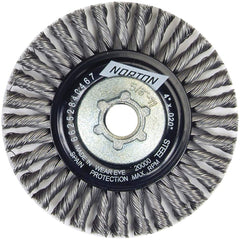 Norton - 4" OD, 5/8-11 Arbor Hole, Stringer Bead Twist Knot Carbon Wheel Brush - Strong Tooling