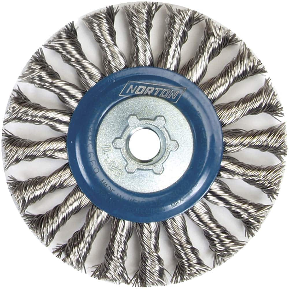 Norton - 4-1/2" OD, 5/8-11 Arbor Hole, Knotted Stainless Steel Wheel Brush - Strong Tooling