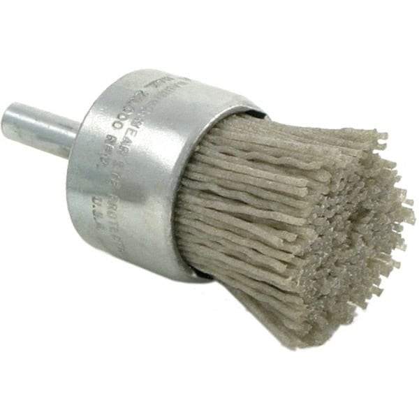 Brush Research Mfg. - 180 Grit, 1/2" Brush Diam, Crimped, End Brush - Medium Grade, 1/4" Diam Steel Shank, 20,000 Max RPM - Strong Tooling