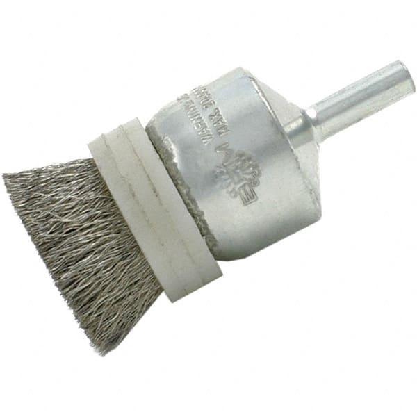 Brush Research Mfg. - 3/4" Brush Diam, Crimped, End Brush - 1/4" Diam Steel Shank, 20,000 Max RPM - Strong Tooling