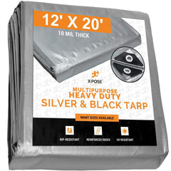 Tarp/Dust Cover: Silver & Black, Rectangle, Polyethylene, 20' Long x 12' Wide, 10 mil Polyethylene, Rectangle