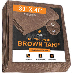 Tarp/Dust Cover: Brown, Rectangle, Polyethylene, 40' Long x 30' Wide, 5 mil Polyethylene, Rectangle