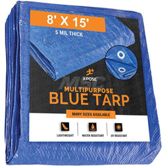 Tarp/Dust Cover: Blue, Rectangle, Polyethylene, 15' Long x 8' Wide, 5 mil Polyethylene, Rectangle