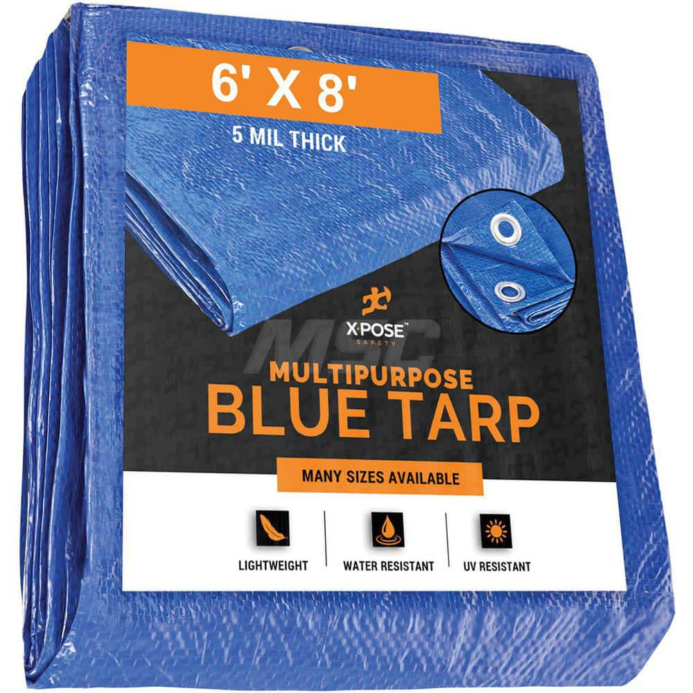 Tarp/Dust Cover: Blue, Rectangle, Polyethylene, 8' Long x 6' Wide, 5 mil Polyethylene, Rectangle