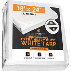 Tarp/Dust Cover: White, Rectangle, Polyethylene, 24' Long x 18' Wide, 12 mil Polyethylene, Rectangle