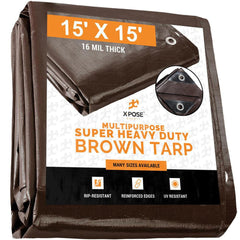 Tarp/Dust Cover: Brown, Rectangle, Polyethylene, 15' Long x 15' Wide, 16 mil Polyethylene, Rectangle