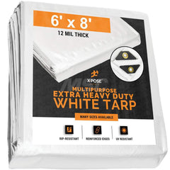 Tarp/Dust Cover: White, Rectangle, Polyethylene, 8' Long x 6' Wide, 12 mil Polyethylene, Rectangle