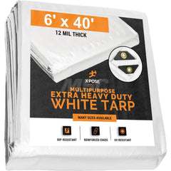 Tarp/Dust Cover: White, Rectangle, Polyethylene, 40' Long x 6' Wide, 12 mil Polyethylene, Rectangle