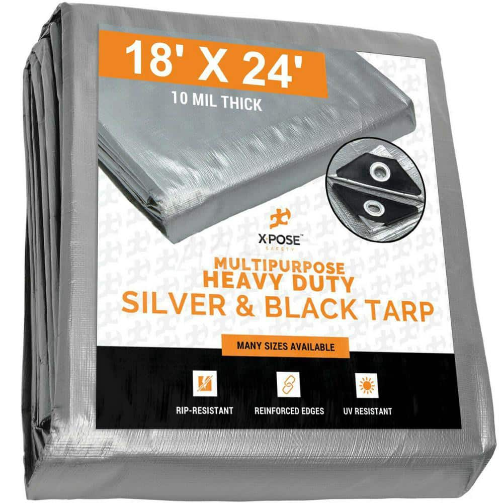 Tarp/Dust Cover: Silver & Black, Rectangle, Polyethylene, 24' Long x 18' Wide, 10 mil Polyethylene, Rectangle