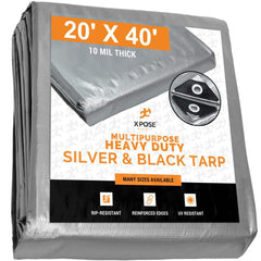 Tarp/Dust Cover: Silver & Black, Rectangle, Polyethylene, 40' Long x 20' Wide, 10 mil Polyethylene, Rectangle